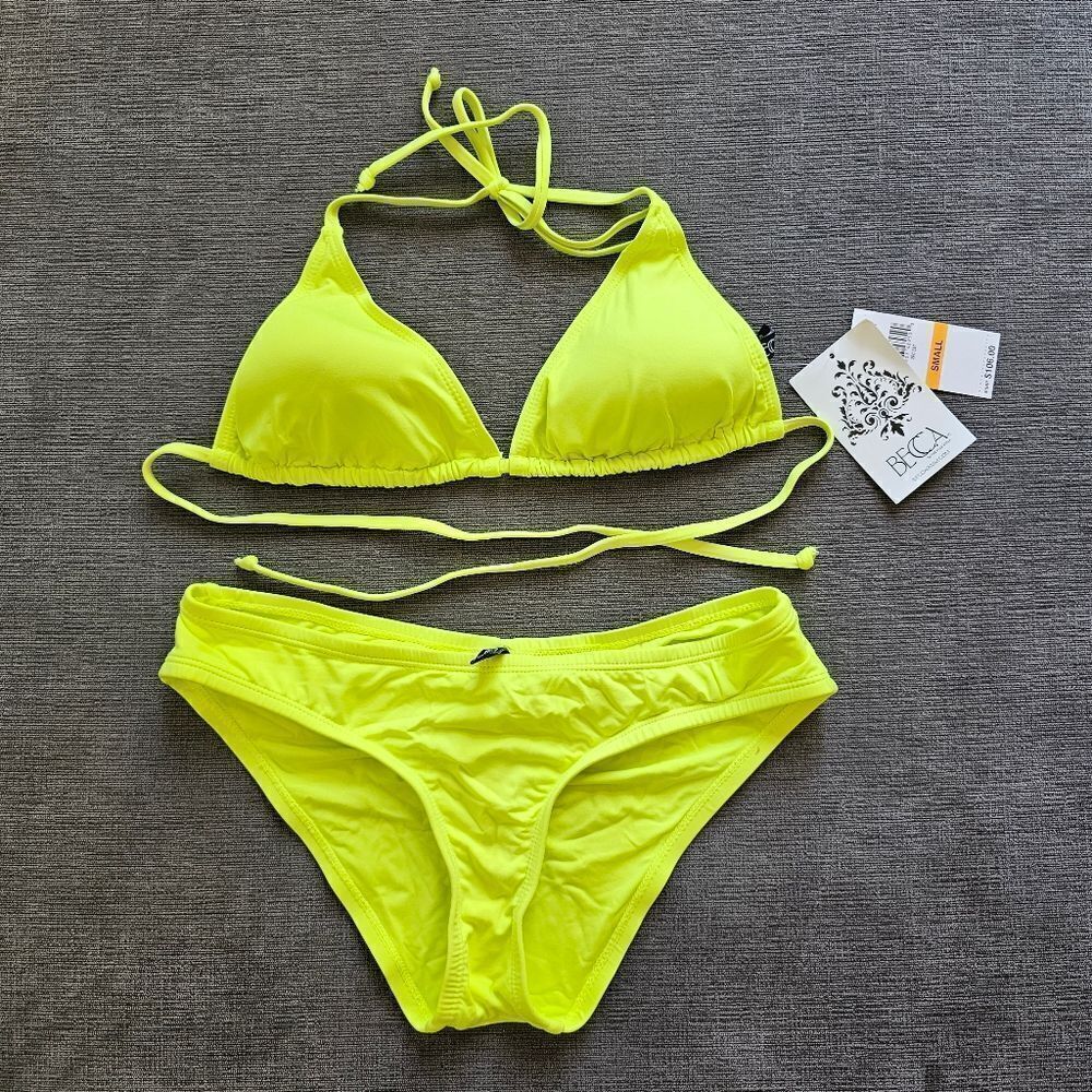 Becca Women's Classic Triangle neon yellow Top & Bottom Two Piece Set Si…